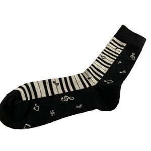 Piano Keyboard Music Note Treble Clef Men's size 6-10 Black white Crew socks